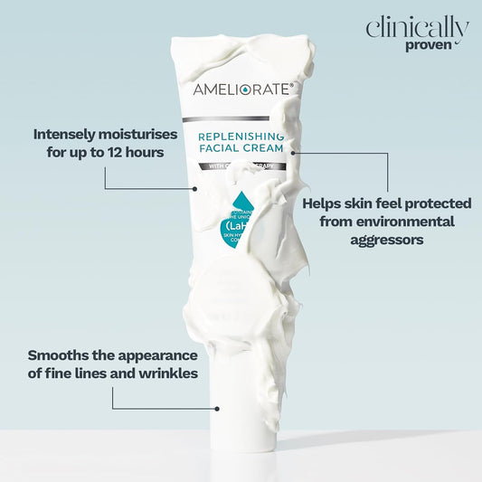 Ameliorate Replenishing Facial Cream 75Ml | Lab6, Ceramides, Cica Extract, Hylauronic Acid | Dermatologically Tested, Menopause Friendly, Bsf Approved