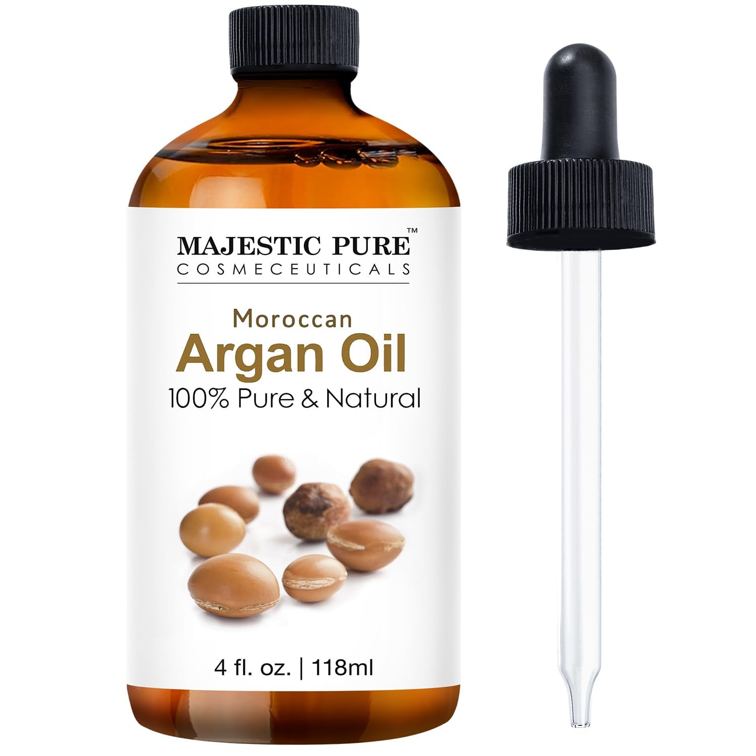 MAJESTIC PURE Moroccan Argan Oil for Hair, Face, Nails, Beard & Cuticles - for Men and Women - Pure & Natural, 4 Fl Oz