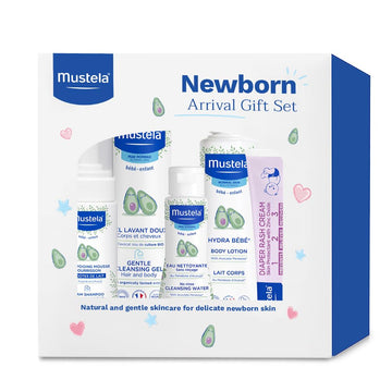 Mustela Newborn Arrival Gift Set - Baby Skincare & Bath Time Essentials - Natural & Plant Based - 5 Items Set