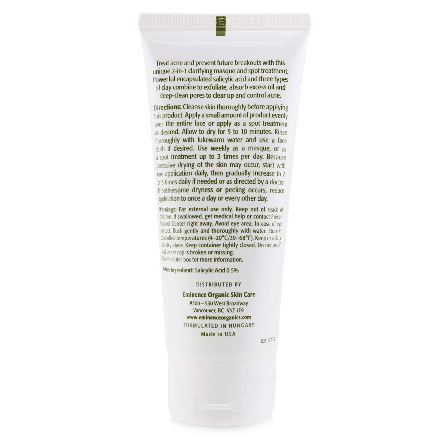 Eminence Organic Skincare Acne Advanced Clarifying Masque, 2 Fl Oz : Beauty & Personal Care