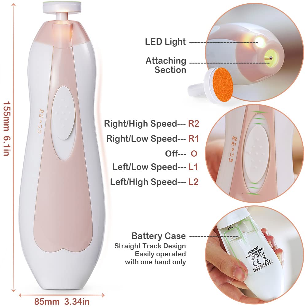 haakaa Baby Nail Trimmer Electric Baby Nail Clippers Kit for Newborn, Toddler or Adults Fingernails and Toenails Care with Extra 4 Replacement Pads New Combo : Baby