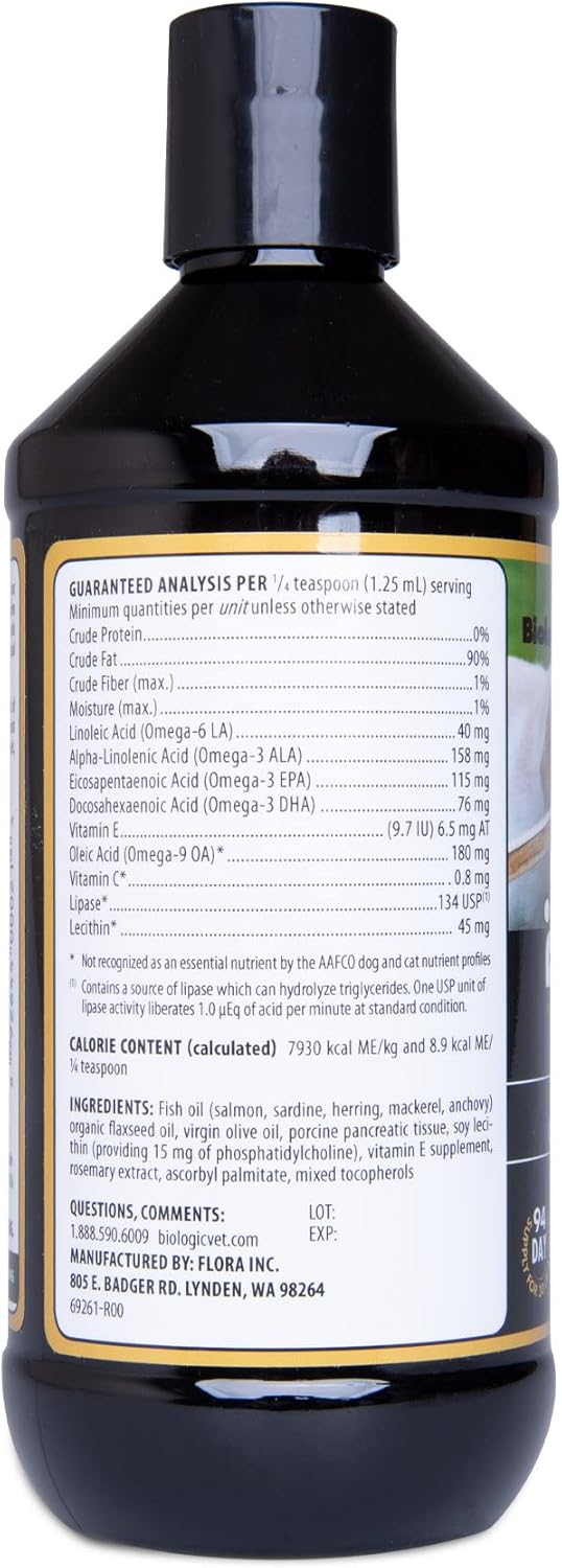 BiologicVET - BioFATS Omega 3-6-9 Fatty Acid with EPA & DHA, Supports Healthy Skin, Coat and General Wellness, 94-Day Supply for 30-lb. Animal, 12-fl. oz. Bottle : Pet Fish Oil Nutritional Supplements : Pet Supplies