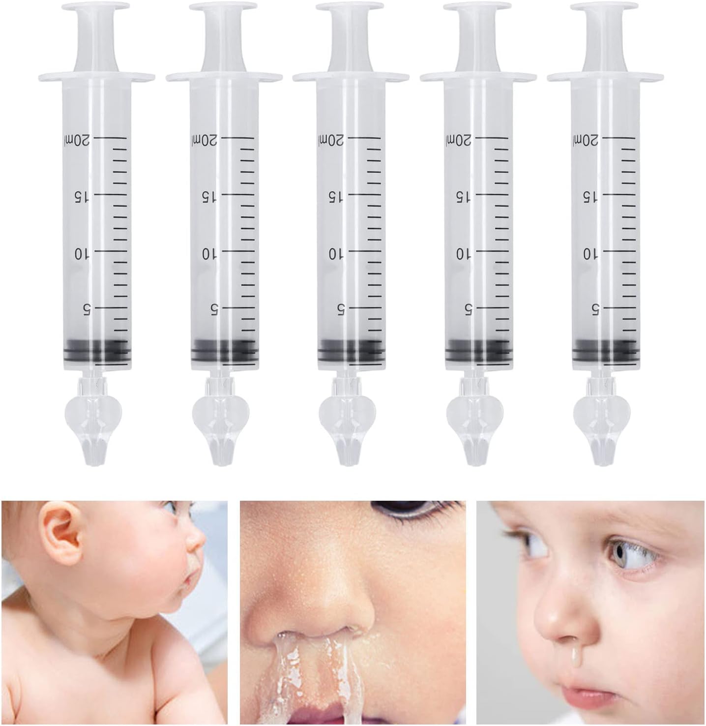 5Pcs Syringe Nasal Irrigator, 10ml/20ml/30ml/60ml Nasal Syringe for Baby Nasal Rinse Kit with Silicone Tip Portable Baby Nose Rinsing Tool for Nasal Irrigation/Nasal Spray/Nasal Hygiene(20ml) : Baby