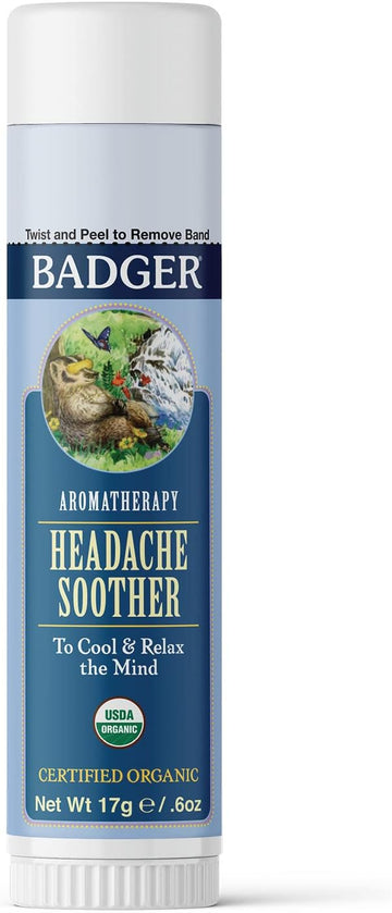 Badger - Headache Soother, Aromatherapy Balm Stick, Certified Organic, Headache Relief Aromatherapy Oil, Peppermint Eucalyptus & Lavender Essential Oils, Stress Relief, 0.6 Oz