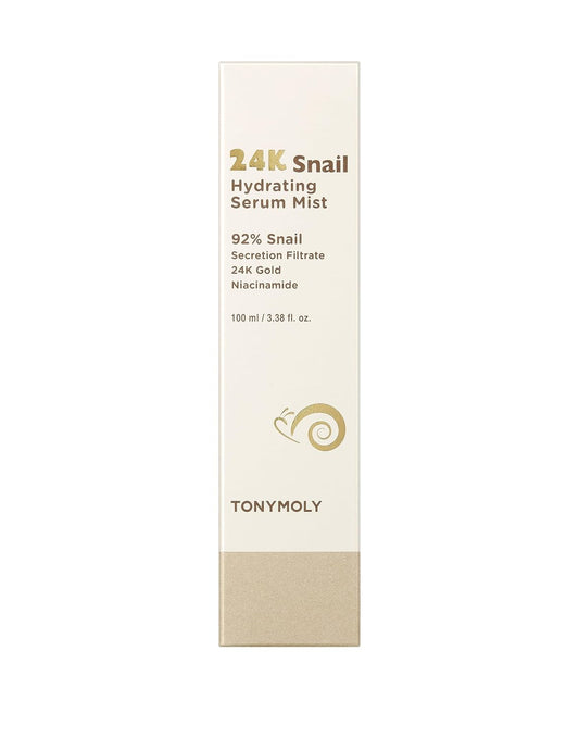 Tonymoly 24K Snail Hydrating Serum Mist, 92% Snail Mucin, Hydrating, Moisturizing Toner Serum Mist, Korean Skincare, 3.38 Oz