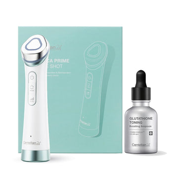 Centellian 24 Prime Facial Toning Device (Tingle Shot) - 2-In-1 Electroporation + Glutathione Toning Boosting Ampoule (1.01Fl Oz) - Even Skin Tone With Glutathione & Niacinamide, Korean Skin Care