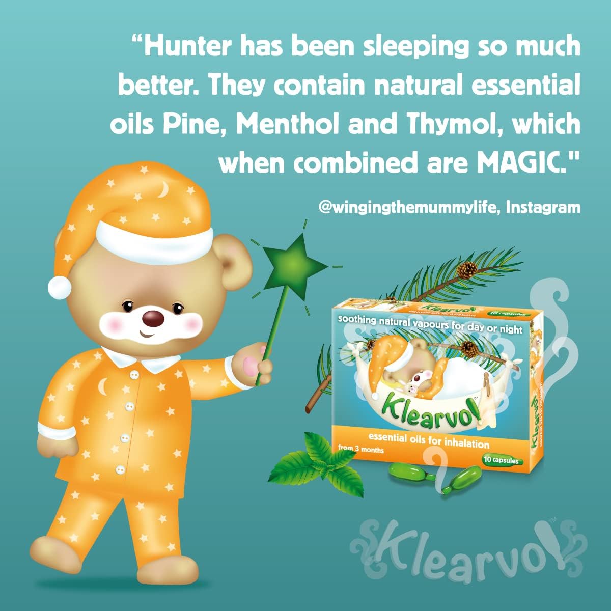 Klearvol Essential Oils Inhalation Capsules | from 3 Months + | Natural Vapours for Day and Night | for Sweet Dreams | Contains Pine Oil, Thyme and Menthol | 20 Capsules | : Amazon.co.uk: Health & Personal Care