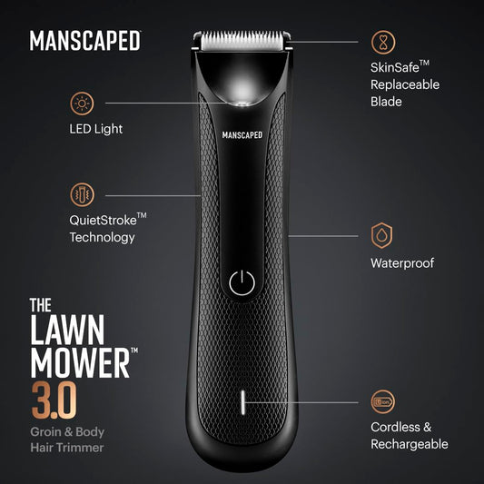 Manscaped® Electric Groin Hair Trimmer, The Lawn Mower® 3.0, Replaceable Ceramic Blade Heads, Waterproof Wet/Dry Clippers, Standing Recharge Dock, Ultimate Male Body Hair Razor