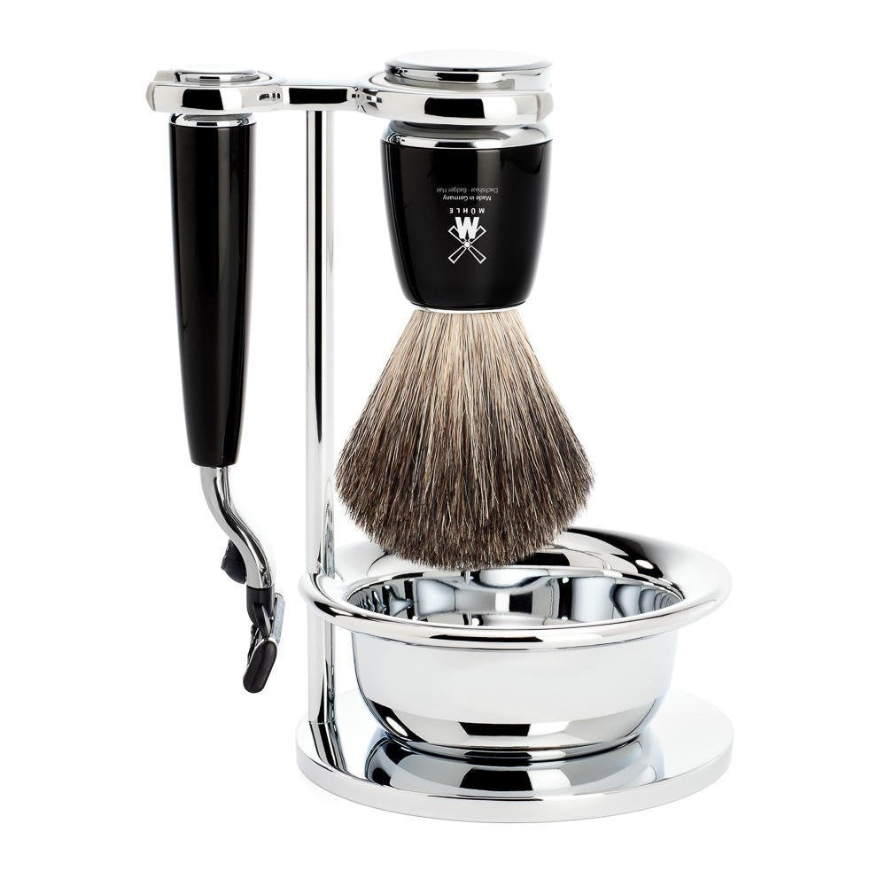 Mühle Rytmo Black 4-Piece Pure Badger 3-Blade Razor Modern Luxury Wet Shaving Set - Perfect For Every Day Use, Barbershop Quality Close Smooth Shave : Beauty & Personal Care