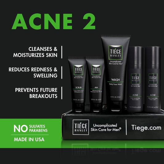 Tiege Hanley | Acne System Level 2 | Dermatologist Recommended Formula: Face Wash, Am Moisturizer With Spf20, Exfoliating Scrub And 1.6% Salicylic Acid Cream 2X | Uncomplicated Skin Care For Men