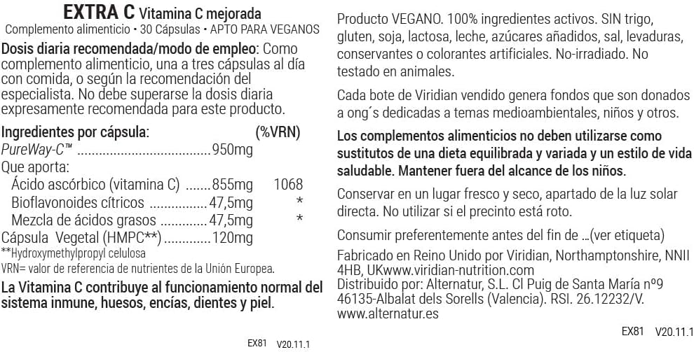 Viridian Viridian Extra C 950Mg (30) Veg. Caps. 600 G