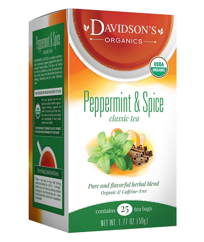 Davidson'S Organics, Peppermint & Spice, 25-Count Tea Bags, Pack Of 6