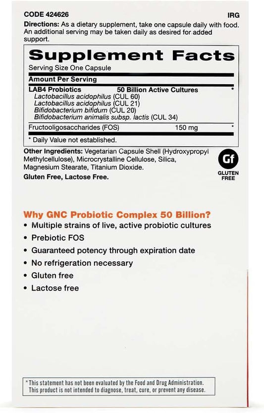 Gnc Probiotic Complex Daily Need With 50 Billion Cfus | Clinically Studied Multi-Strain, Supports Digestive And Immune Health, Vegetarian | 30 Capsules