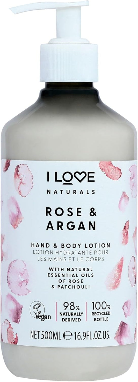 I Love Naturals Rose & Argan Hand & Body Lotion, Essential Oils Of Rose & Patchouli, Crafted With Ingredients Such as Shea Butter, 500ml : Amazon.co.uk: Beauty