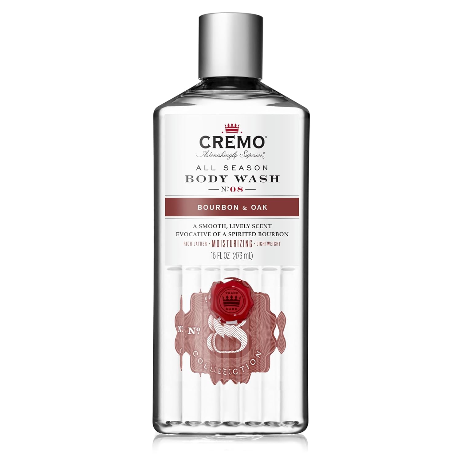 Cremo Rich-Lathering Bourbon & Oak Body Wash for Men, A Sophisticated Blend of Distillers Spice, Fine Bourbon and White Oak, 16 Fl Oz