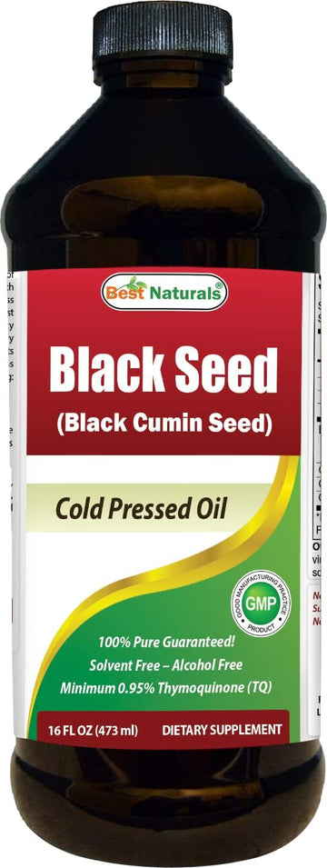 Best Naturals Black Seed Oil - Minimum 0.95% Thymoquinone (Tq) - Cold Pressed Nigella Sativa Aids In Digestive Health, Immune Support, Brain Function, Joint Mobility, Gluten Free, Non Gmo - 16 Oz