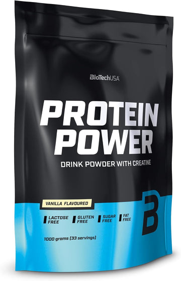 Biotechusa Protein Power | High Protein, Sugar-Free, Lactose-Free, Gluten-Free | Added Creatine, 1 Kg, Strawberry-Banana