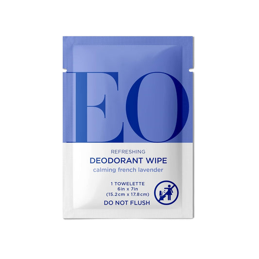 EO Natural Deodorant Wipes, 6 Wipes (Pack of 12), French Lavender, Organic Plant-Based with Pure Essential Oils
