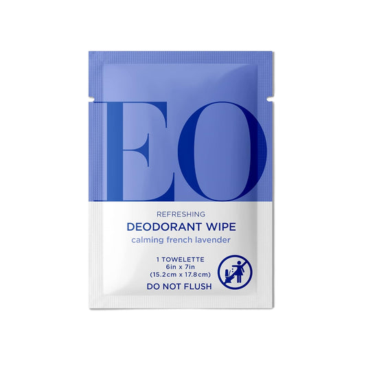 Eo Natural Deodorant Wipes, 6 Wipes (Pack Of 12), French Lavender, Organic Plant-Based With Pure Essential Oils