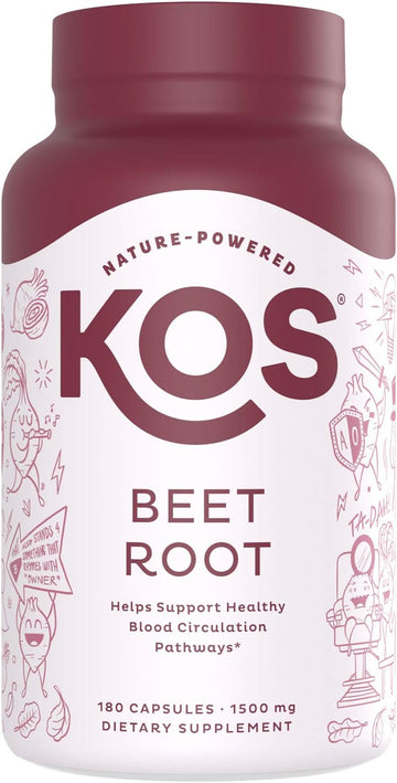 Kos Organic Beet Root Capsules 1500Mg - Natural Nitric Oxide Booster Superfood Powder - Supports Healthy & Active Lifestyle - 180 Capsules