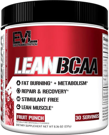 Evlution Stimulant Free Lean BCAA Powder Nutrition BCAAs Amino Acids Powder with CLA Carnitine and 2:1:1 Branched Chain Amino Acids Supports Muscle Recovery Fat Burn and Metabolism - Fruit Punch