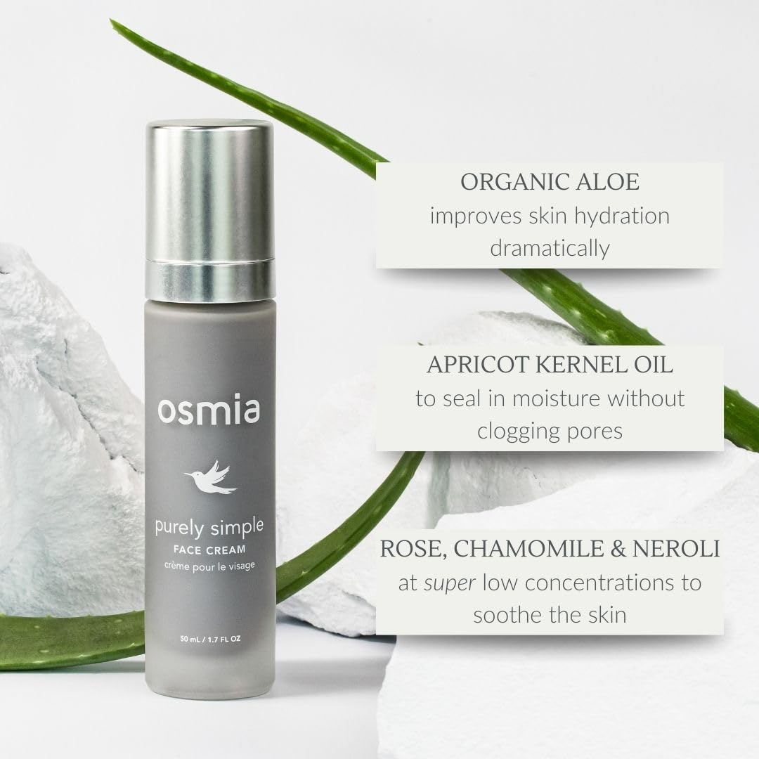 Osmia Skincare - Natural Purely Simple Face Cream For Sensitive + Reactive Skin | Apricot Kernel, Kukui, Rose, Chamomile Oils + Aloe | Clean Beauty For Healthy Skin (1.7 Oz | 50 Ml) New Packaging : Beauty & Personal Care
