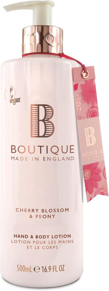 Boutique Cherry Blossom & Peony Fragrance Hand & Body Lotion 500Ml – Vegan Body Moisturiser With Essential Oils, Made In England – Lightly Scented Refreshing Hand & Body Care