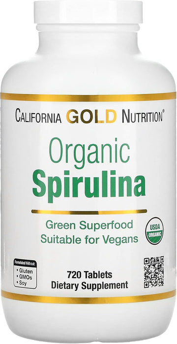 Certified Organic Spirulina, Usp Verified, Usda Organic, Non-Gmo, 500 Mg, 720 Vegetarian Tablets