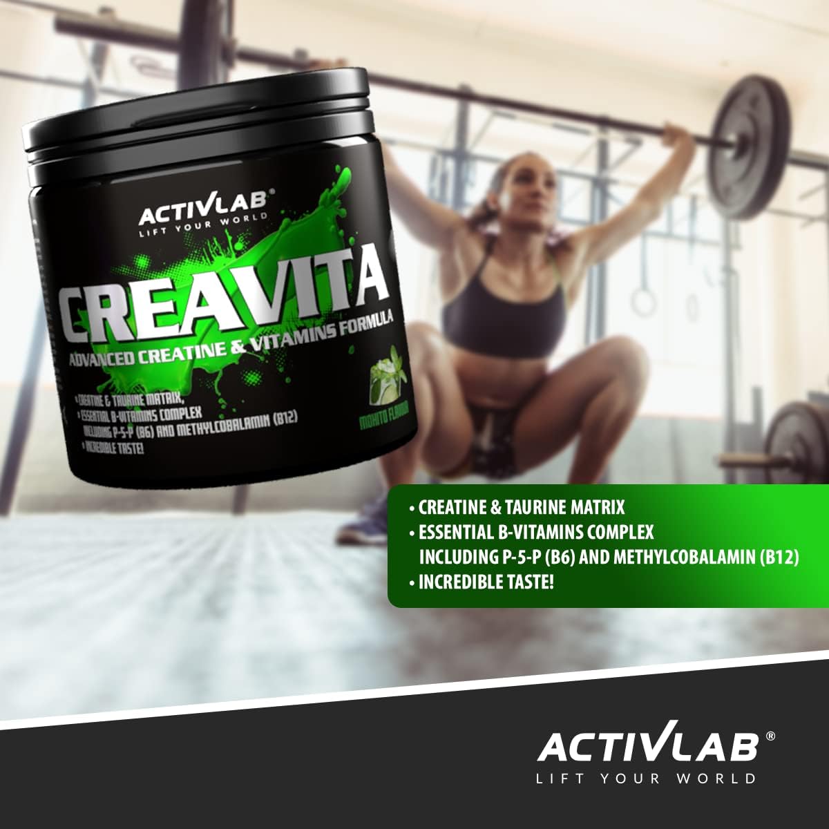 Activlab CREAVITA | Jar 300g | 30 Servings | Mohito Flavor | creatine | Taurine | B Vitamins | Increasing Strength | Powder | 3X lab Tested : Amazon.co.uk: Health & Personal Care