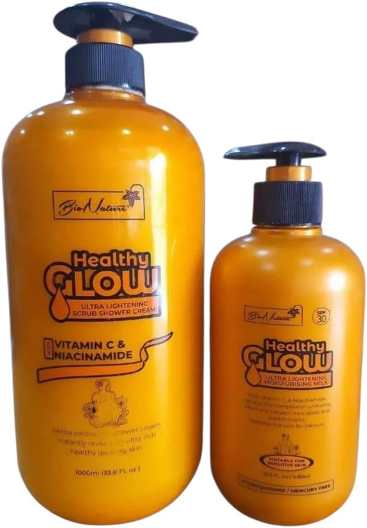 Healthy Glow Ultra Lightening Plus Lotion 400Ml & 1000Ml Bath – Strong Milk Hydrating Body Lotion With Vitamin C & Niacinmide For Smooth, Soft, And Radiant-Looking Skin Spf 30