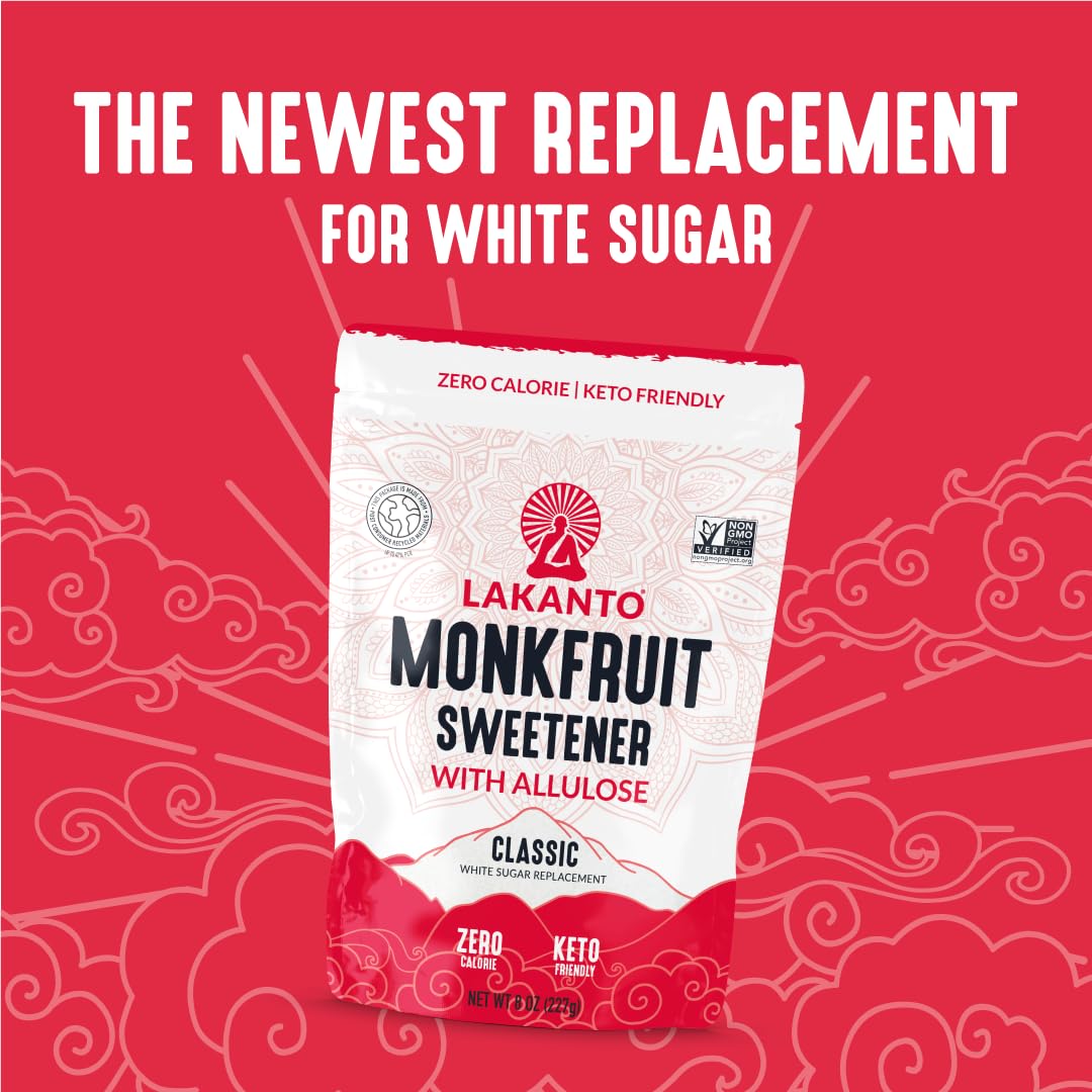 Lakanto Classic Monk Fruit Sweetener with Allulose - White Sugar Substitute, Erythritol Free, Gluten Free, Vegan, Keto Friendly, Sugar Replacement (Classic White - 8 oz - Pack of 1) : Grocery & Gourmet Food