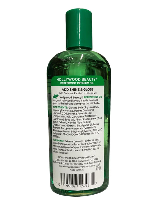 Hollywood Beauty Peppermint Hair Oil, 8Oz Bottle, Conditions Both Hair And Skin, Natural Treatment That Dries Itchy Scalps & Moisturizes Hair & Skin, Omega-3 Fatty Acids, Vitamin A & C
