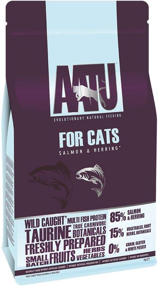 AATU 85/15 Dry Cat Food, Salmon, High Protein, Grain Free Recipe, No Artificial Ingredients, 1 kg :Pet Supplies