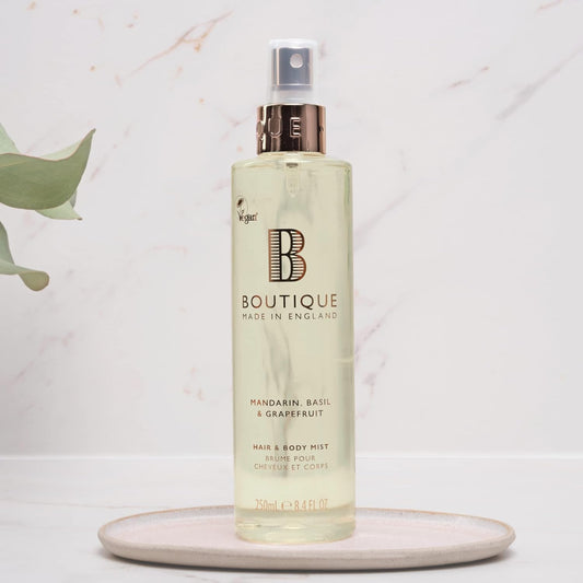 Boutique Body Spray 250Ml - Mandarin, Basil & Grapefruit Fragrance Womens Hair & Body Mist - Refreshing, Moisturising Spray With Essential Oils - Vegan - Made In England