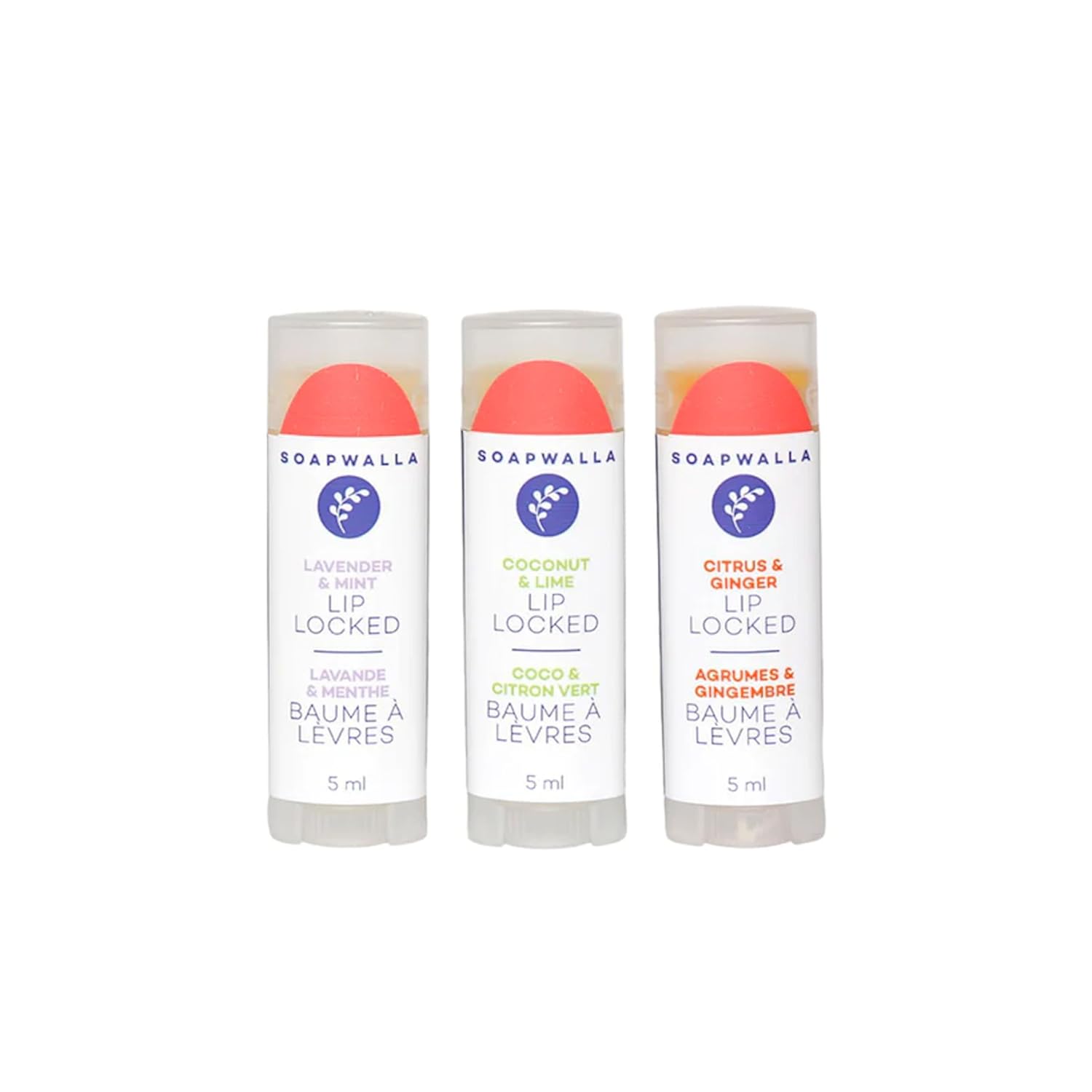 Lip Locked Organic Lip Balm Trio | Vegan, Cruelty-Free, Clean Skincare (3 Pack, 0.17 Oz | 5 Ml)
