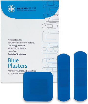 Dependaplast Food Area Blue Plasters With High Visibility And Metal Detection Properties, Easily Detectable, Individually Wrapped - Anchor Box Of 50