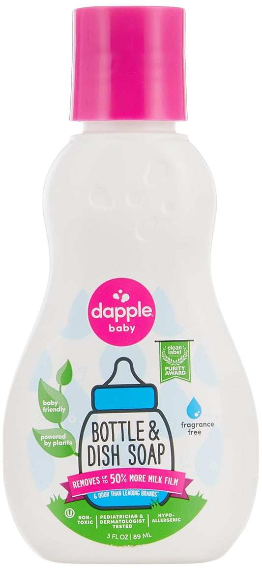 Dish Bundle By Dapple Baby Includes Baby Bottle & Dish Liquid By Dapple Baby Travel Size 3 Fl Oz, And 16.9 Fl Oz Bottle, 2 Ct., Fragrance-Free - Plant-Based - Hypoallergenic