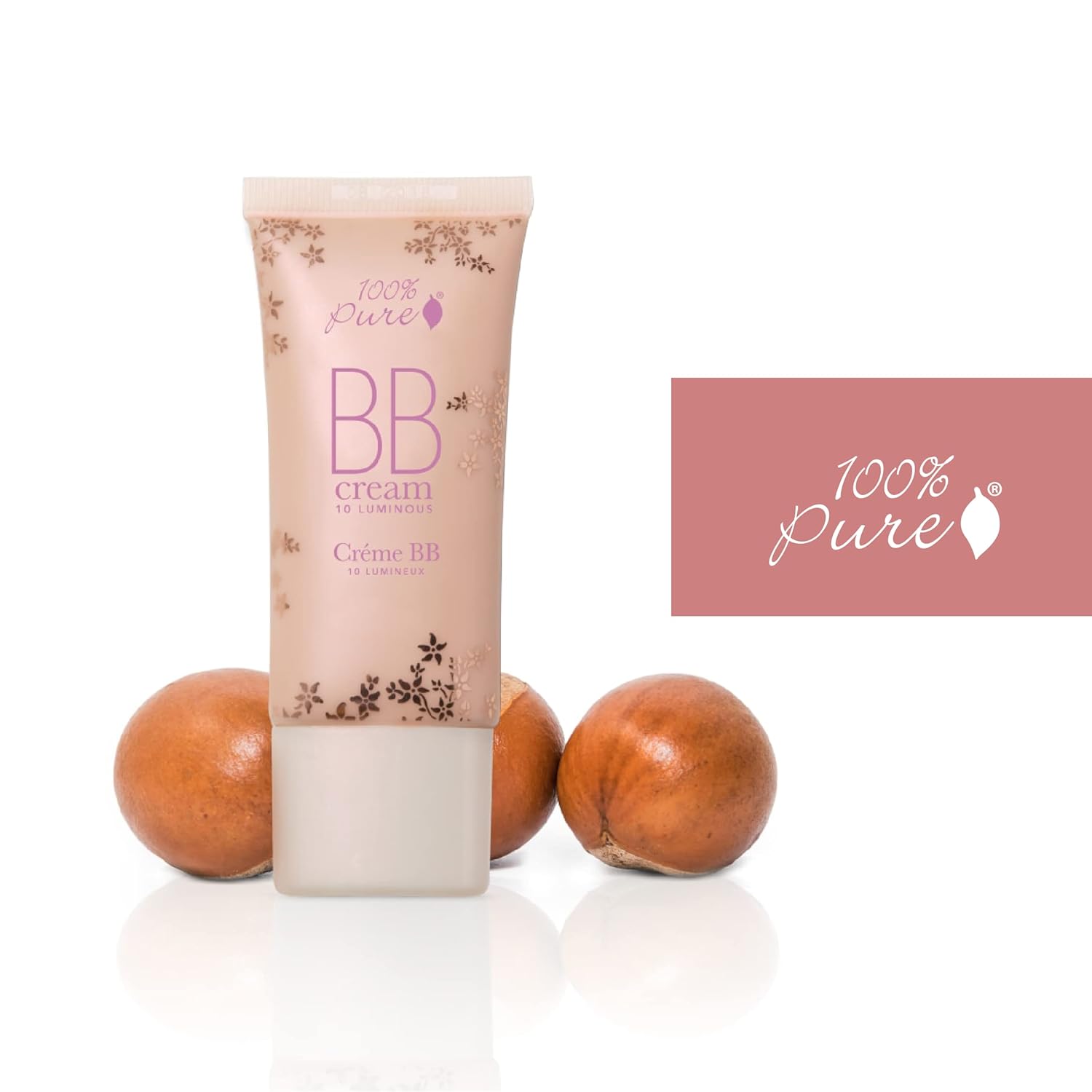 100% Pure Bb Cream Shade 30 Radiance Full Face Coverage Skin Care & Glow - All-In-One Primer Concealer & Foundation Makeup - Shimmery, Dewy Youth Tan Color W/Warm Golden Undertone - Vegan - 1 Fl Oz