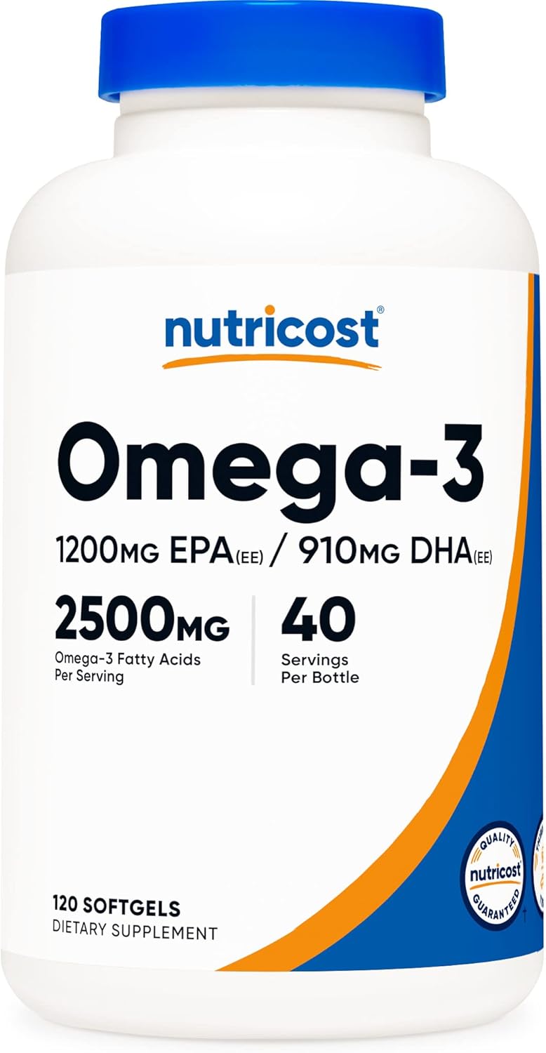 Nutricost Omega 3 Fish Oil - 2500MG, 120 Softgels (40 Serv) - Triple-Strength Fish Oil, Wild Caught! 1200mg EPA 910mg DHA - Non-GMO, Gluten Free