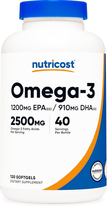 Nutricost Omega 3 Fish Oil - 2500MG, 120 Softgels (40 Serv) - Triple-Strength Fish Oil, Wild Caught! 1200mg EPA 910mg DHA - Non-GMO, Gluten Free