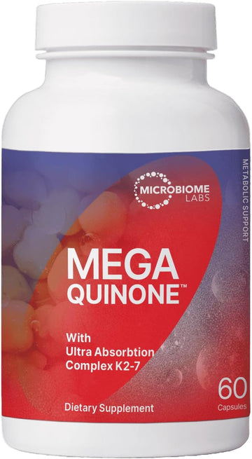 Microbiome Labs Megaquinone - Vitamin K2 For Bone, Nerve, & Heart Health - Contains Magnesium Glycinate + Zinc Bisglycinate For Improved Absorption (60 Capsules)