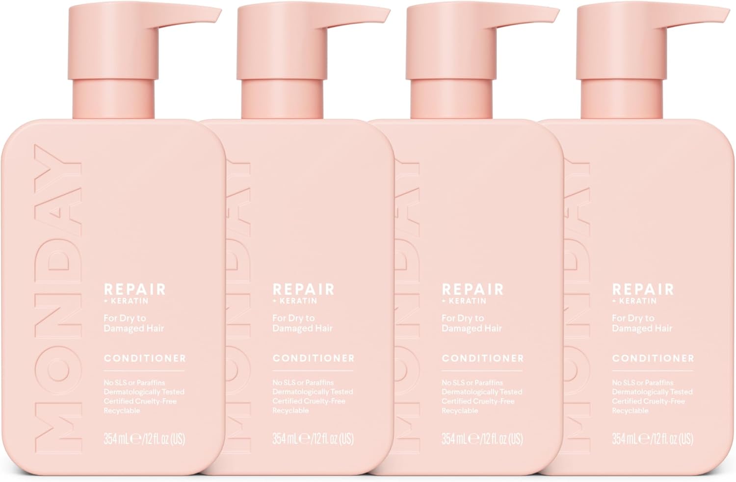 Monday Haircare 4 X 354 Ml Repair Shampoo With Keratin, Argan Oil & Cocoa Butter For Dry To Damaged Hair