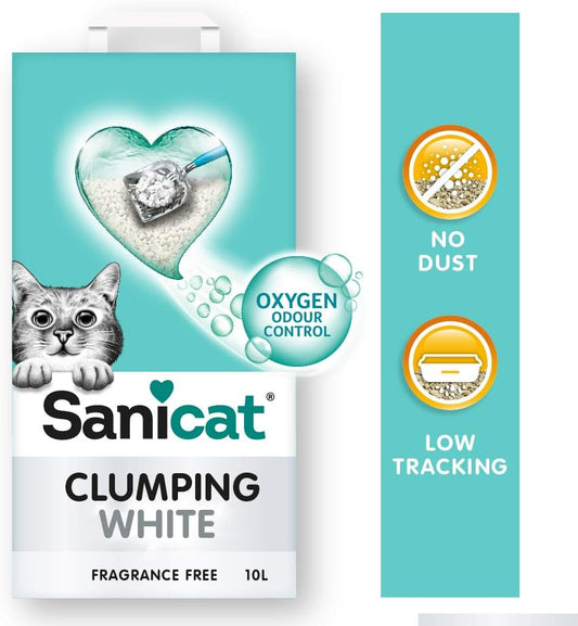 Sanicat - White - Fragrance Free ultra clumping cat litter | Made of natural minerals with guaranteed odour control | Absorbs moisture and makes cleaning easier | 10 L capacity?PSANCLWUV10L