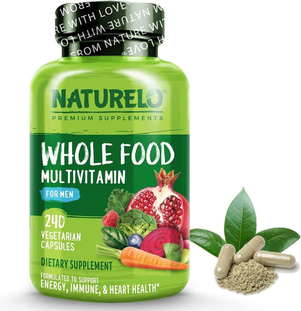 Naturelo Whole Food Multivitamin For Men - With Natural Vitamins, Minerals, Botanical Blends - Complete All-In-One Formula For Energy, Brain, Heart, Eye Health - 240 Vegan Capsules | 2 Month Supply