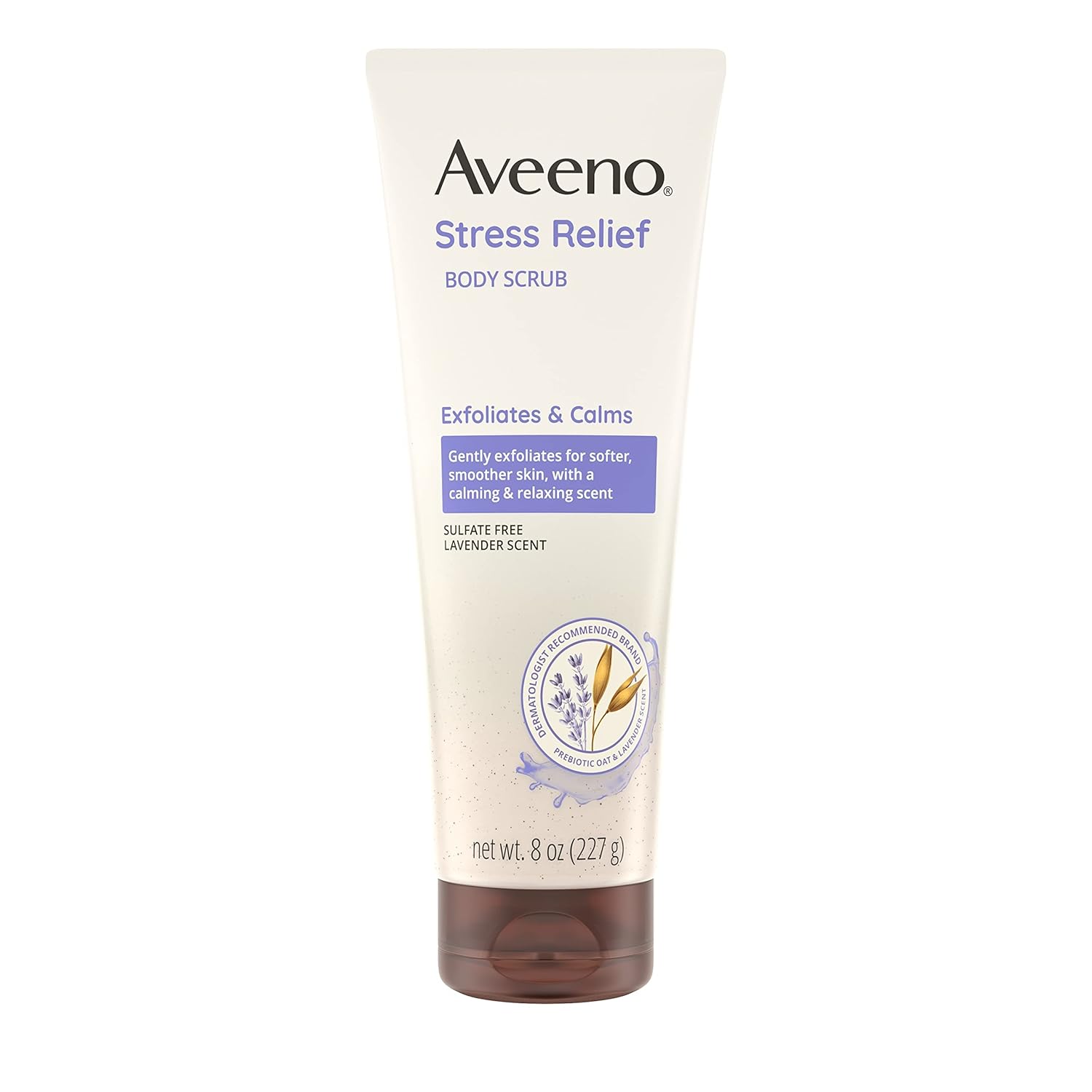 Aveeno Stress Relief Body Scrub, Exfoliating Body Wash For Softer, Smoother Skin, Formulated With Prebiotic Oat & Lavender Scent To Calm & Relax, Sulfate-Free & Soap-Free, 8 Fl. Oz