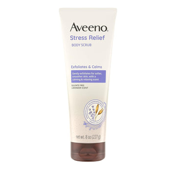 Aveeno Stress Relief Body Scrub, Exfoliating Body Wash For Softer, Smoother Skin, Formulated With Prebiotic Oat & Lavender Scent To Calm & Relax, Sulfate-Free & Soap-Free, 8 Fl. Oz