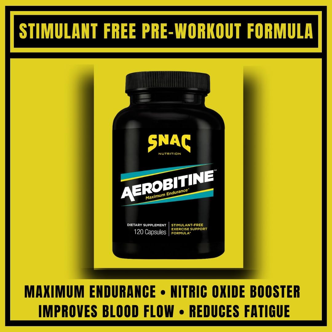 Snac Aerobitine - Stimulant Free Pre-Workout Supplement For Maximum Endurance. Nitric Oxide Booster, Improves Blood Flow, Reduces Fatigue & Thermogenic Benefits. 120 Veggie Capsules : Health & Household