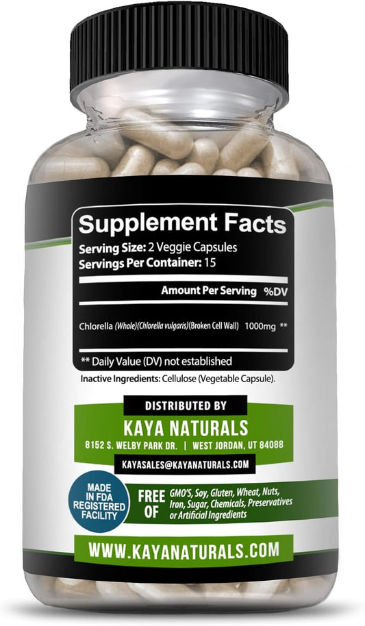 Kaya Naturals Organic Chlorella Broken Down Cell Wall - Liver Cleanse & Repair Formula - High Protein, Superfood Supplement - Non-Gmo - 30 Veggie Capsules