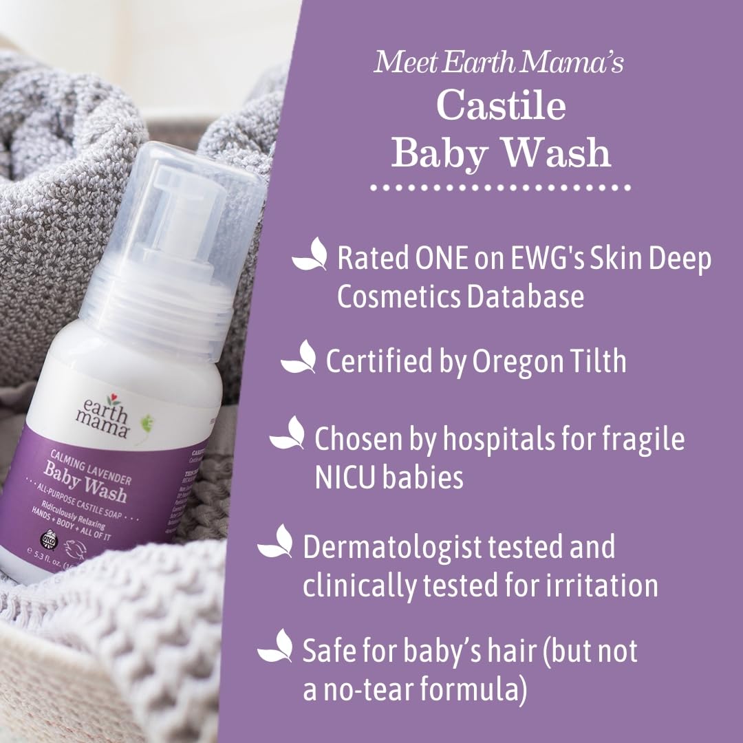 Earth Mama Calming Lavender Baby Wash Liquid Foaming Hand Soap, Organic All-Purpose Lavender Body Wash for Sensitive Skin, Castile Soap with Coconut Oil, Shea Butter, Calendula, & Aloe, 5.3 Fl Oz : Beauty & Personal Care