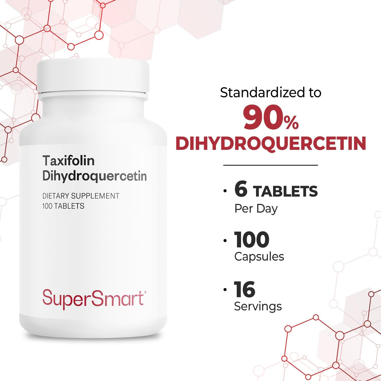 Supersmart - Taxifolin Dihydroquercetin 60Mg Per Day (90% Dhq Supplement) - Russian Siberian Dahurian Larch Tree Extract - Antioxidant Bioflavonoid | Non-Gmo & Gluten Free - 100 Tablets : Health & Household